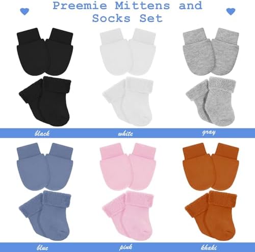 6 Pack Preemie Mittens and Socks Set Newborn Baby Mittens Socks - Image 3