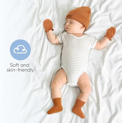 BQUBO Newborn Baby Hat Mittens Socks Set Infant Cotton Beanie Gloves Thick Warm - Image 2