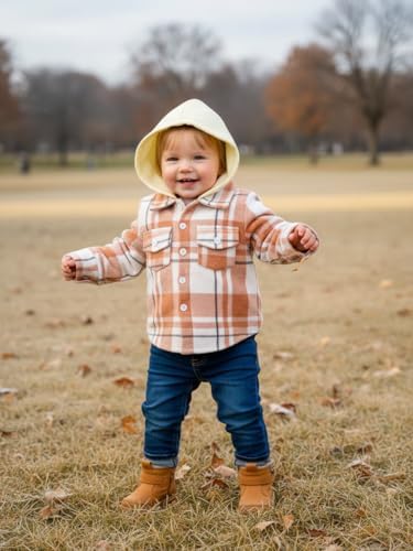 YOUNGER STAR Toddler Kids Boys Girls Flannel Hooded Plaid Shirt Button Baby Red - Image 4