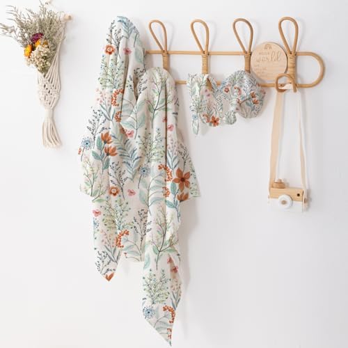 Newborn Swaddle Set with Matching Hat and Bow Set, Floral Baby Girl Newborn - Image 3