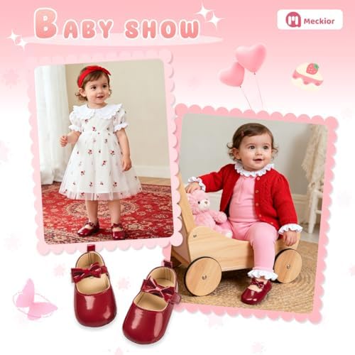 Meckior Infant Baby Girls Soft Sole Bowknot Princess Wedding Dress Mary Jane - Image 4