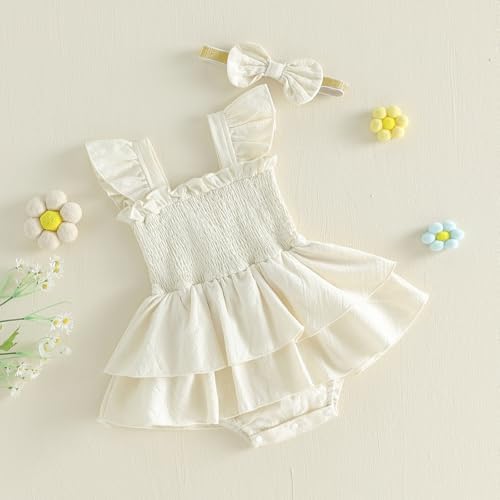 Newborn Baby Girls Summer Clothes Ruffle Sleeveless Pleated Smocked Bubble - Image 5