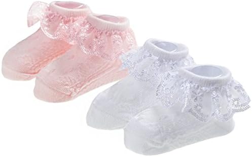 EPEIUS Baby Girl Ruffle Socks, Eyelet Frilly Lace Socks by EPEIUS