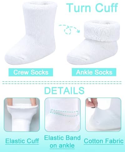 Baby Socks Newborn Terry Cotton Ankle Crew Socks 0-3 Months Girls Preemie Turn - Image 4