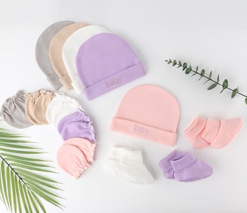 BQUBO Newborn Baby Hat Mittens Socks Set Infant Cotton Beanie Gloves Thick Warm - Image 6