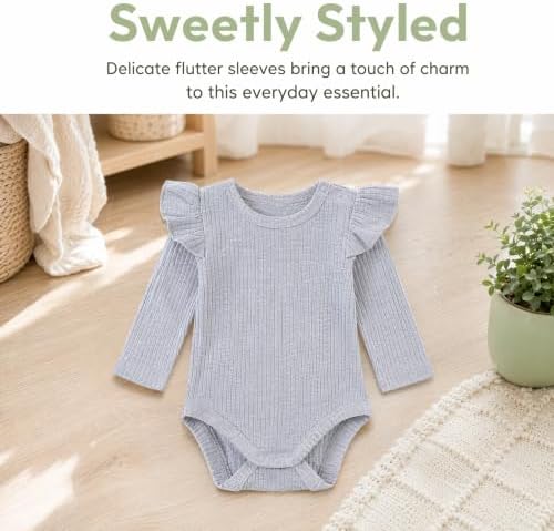 Baby Girl Knit Ruffle Outfit Clothes Ribbed 100% Organic Cotton Solid Color - Image 2
