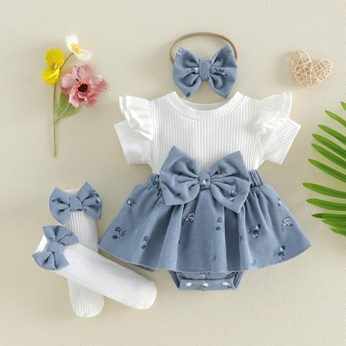 Giraropa Newborn Baby Girl Clothes Smocked Bubble Romper Dress + Socks + - Image 4