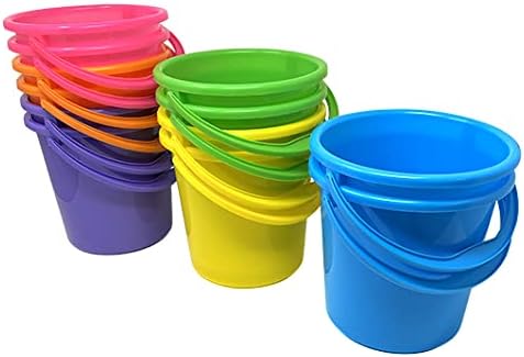 Podzly 108 Pack Beach Pails Sand Buckets - 7" Large Beach Pails with Handles for Kids - Colorful Beach Toys for Sand Molds & Castles - Great Sand Buckets - Fun and Learning Accessory for Kids!