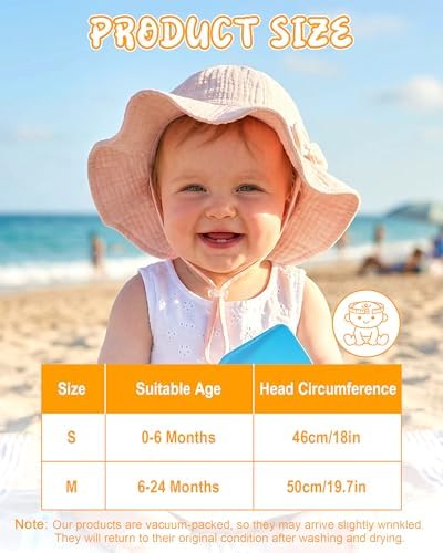 2 Pack Baby Sun Hat, Muslin Newborn Sun Hat UPF 50+ Sun Protection Infant Beach - Image 2