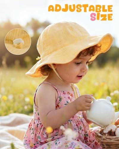 HONGTEYA Baby Sun Hat Muslin Wide Brim Toddler Girl Beach Bucket Hat - Image 5