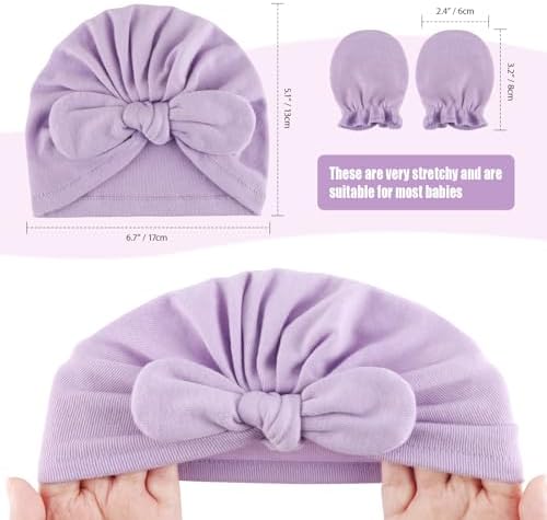BQUBO Baby Turban Hats and Mittens Set Newborn Infant Hospital Hats Caps - Image 5