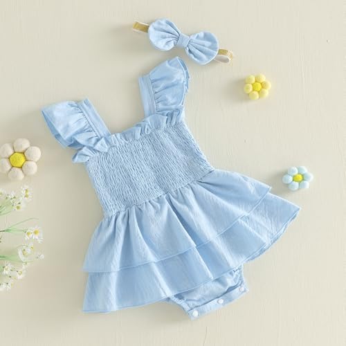 Newborn Baby Girls Summer Clothes Ruffle Sleeveless Pleated Smocked Bubble - Image 5