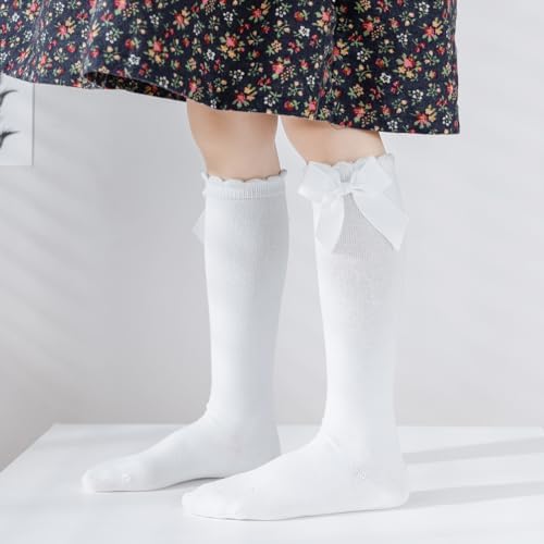 Baby Knee High Socks Infant Toddler Bow Ruffled Cotton Long Socks Stockings - Image 2