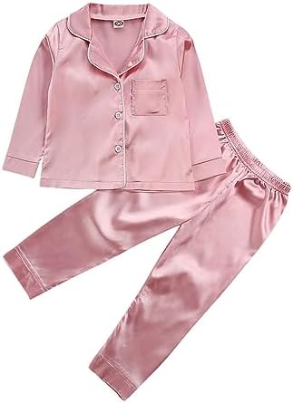 Kids Baby Girl Boy Satin Pajamas Set Button Down Sleep Shirt Top+Long Pants by SAYOO-Alljustforkids