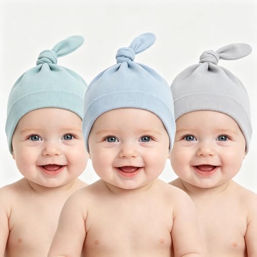 LAWKUL Cotton Baby Newborn Hats Set, 3 Pack, 0-6 Months - Image 2