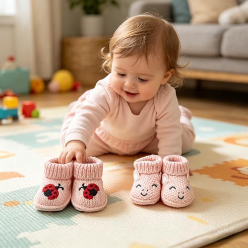 2 pairs Cute Knit Animal Baby Booties - Image 3