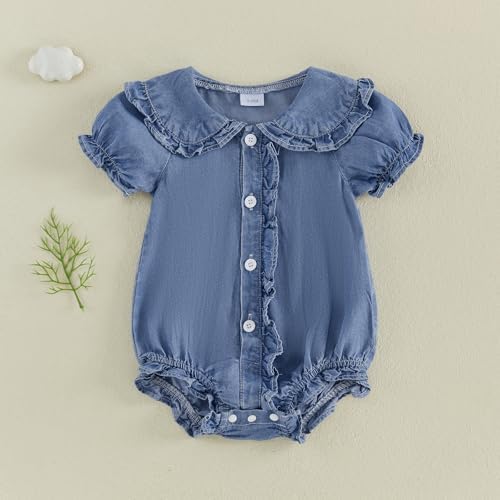 Baby Girl Denim Outfit Button Romper Jean Jumpsuit Shorts Overalls Toddler - Image 5