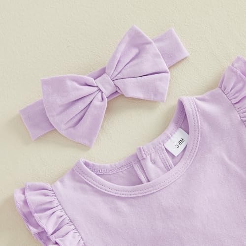 Newborn Baby Girl Bubble Romper Sleeveless Ruffle Onesie Solid Bodysuit - Image 7