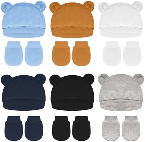 Newborn Baby Hats and Mittens Set Bear Ear Baby Beanie No Scratchs Gloves by Unknown
