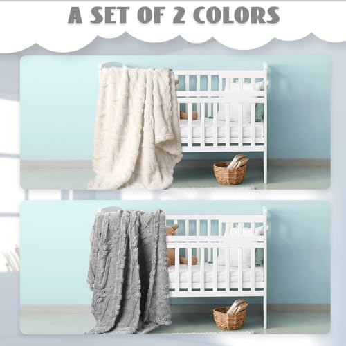 VitalCozy 4 Pcs Fleece Baby Blankets 3D Plush Soft Newborn, Neutral | - Image 5