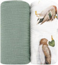 Muslin Swaddle Blankets for Girls Boys 2 Pack, Mallard Duck & Green by CARUILI