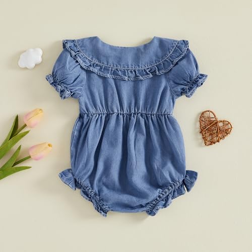 Baby Girl Denim Outfit Button Romper Jean Jumpsuit Shorts Overalls Toddler - Image 6