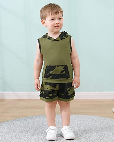SANMIO Toddler Boy Clothes Summer Outfits Hoodie Tank Tops and Shorts Set - Image 2