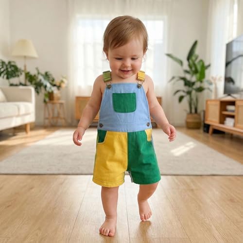 Fernvia Toddler Kids Baby Girl Boy Contrast Color Overalls Shorts Clothes - Image 3