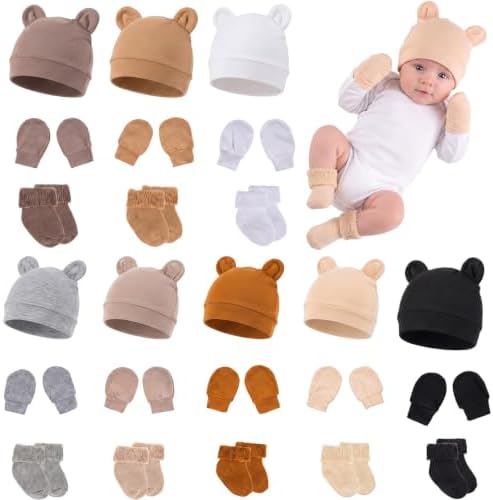 24Pcs Preemie Hats Mittens and Socks Set Combed Cotton Newborn Baby Boy Girl by AHDSGJH