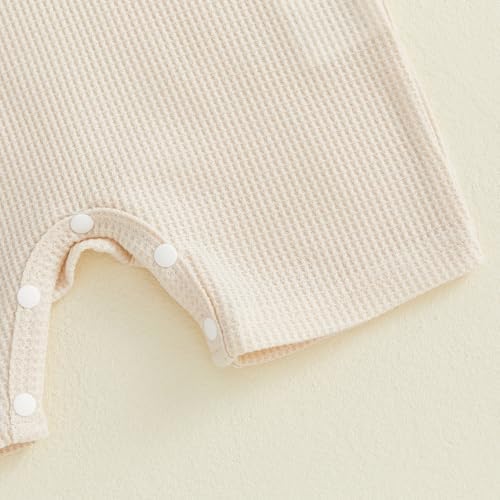 Newborn Baby Boy Girl Clothes Checkered Plaid Romper Waffle Knit Short Sleeve - Image 7