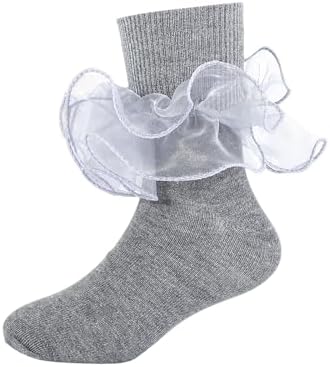 Girls Ruffle Socks Double Lace Turn Cuff Frilly Church Dress Socks by MKYSZLTSOCKS-EnjoyComfort