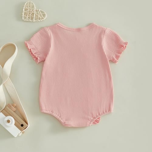 Fernvia Newborn Baby Girl Clothes Solid Color Ribbed Knit Ruffle Romper Preemie - Image 7