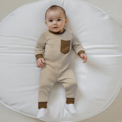 VISGOGO Newborn Infant Baby Boy Waffle Cotton Romper Clothes Onesie Stripe - Image 3