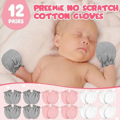 Vabean 12 Pairs Preemie Baby Mittens No Scratch Cotton Premature Baby Gloves - Image 3