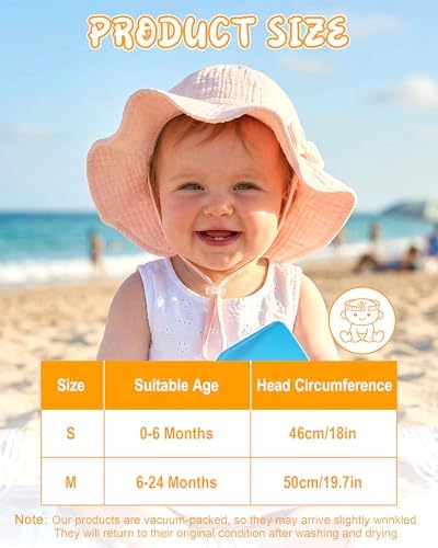 2 Pack Baby Sun Hat, Muslin Newborn Sun Hat UPF 50+ Sun Protection Infant Beach - Image 2