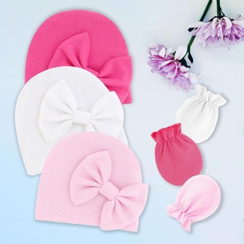 Newborn Baby Hats Mittens Sets Bow Infant Caps Gloves No Scratch Mitten Beanie - Image 6
