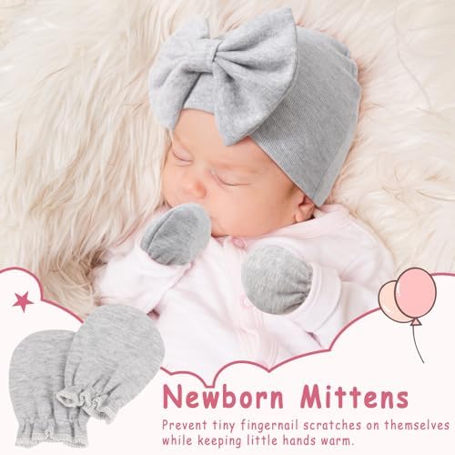 Newborn Baby Hats and Mittens Set Infant Bow Beanie Cap Toddler Gloves Newborn - Image 3