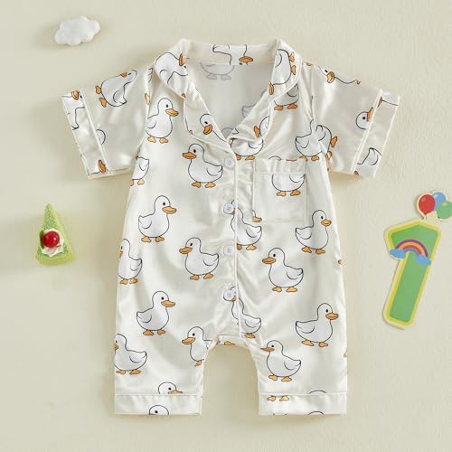 Kuriozud Baby Girl Boy Romper Pajamas Onesie Short Sleeve Button Down Pjs - Image 5