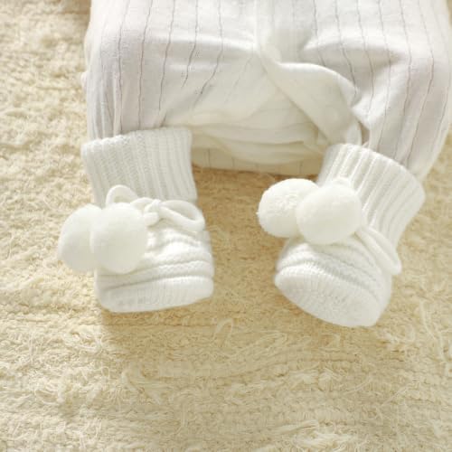 Baby Hats and Booties Set Newborn Knit Pompom Beanie Caps Shoes Winter - Image 4