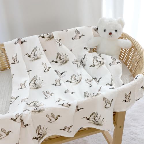 Muslin Swaddle Blankets for Girls Boys 2 Pack, Duck & Beige - Image 4