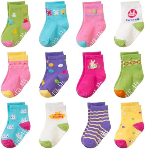 Toddler Non Slip Grips Socks Kids Anti Skid Baby Boys Girls Cotton Crew Socks by AMENLAN