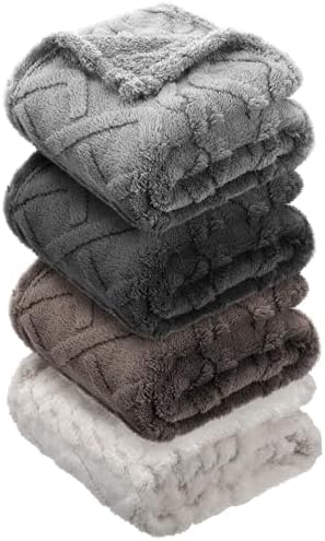 VitalCozy 4 Pcs Fleece Baby Blankets 3D Plush Soft Newborn, Dark Color | by VitalCozy