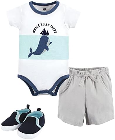 Hudson Baby Unisex Baby Cotton Bodysuit, Shorts and Shoe Set by HudsonBaby