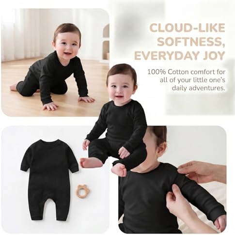 Unisex Baby romper, Long Sleeve 100% Cotton Baby Clothes, Baby Footless Jumpsuit - Image 3