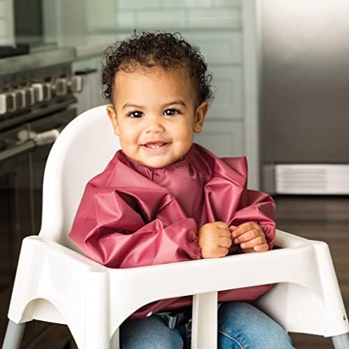 Tiny Twinkle Long Sleeve Bib for Babies & Toddlers – 2 Pack Waterproof Smock Bibs for Eating – Machine Washable & Mess-Proof, Baby Feeding Essential & Shower Must-Have (Rose Burgundy,6–24M)