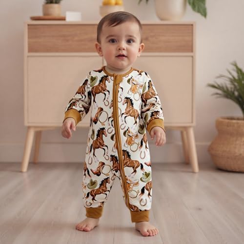 Western Baby Cowboy Clothes Neutral Zipped Fall Romper Outfit - Image 4