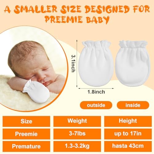 Vabean 12 Pairs Preemie Baby Mittens No Scratch Cotton Premature Baby Gloves - Image 2