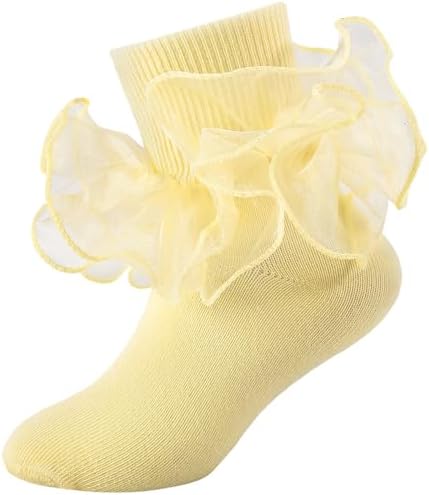 Girls Ruffle Socks Double Lace Turn Cuff Frilly Church Dress Socks by MKYSZLTSOCKS-EnjoyComfort