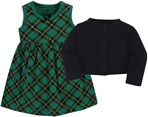 Hudson Baby Infant and Toddler Girls Cotton Dress and Cardigan Set - Image 3