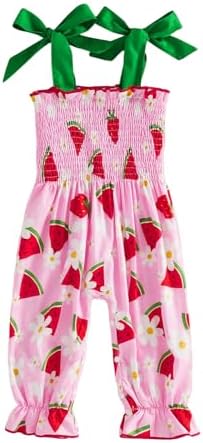Baby Girl Watermelon Outfit Sleeveless Bubble Romper Strawberry Print Smocked by Lefyira